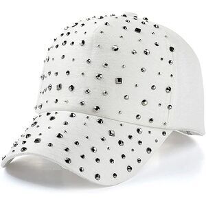 White Bling Baseball Cap with Diamond Design Adjustable Sports Cap